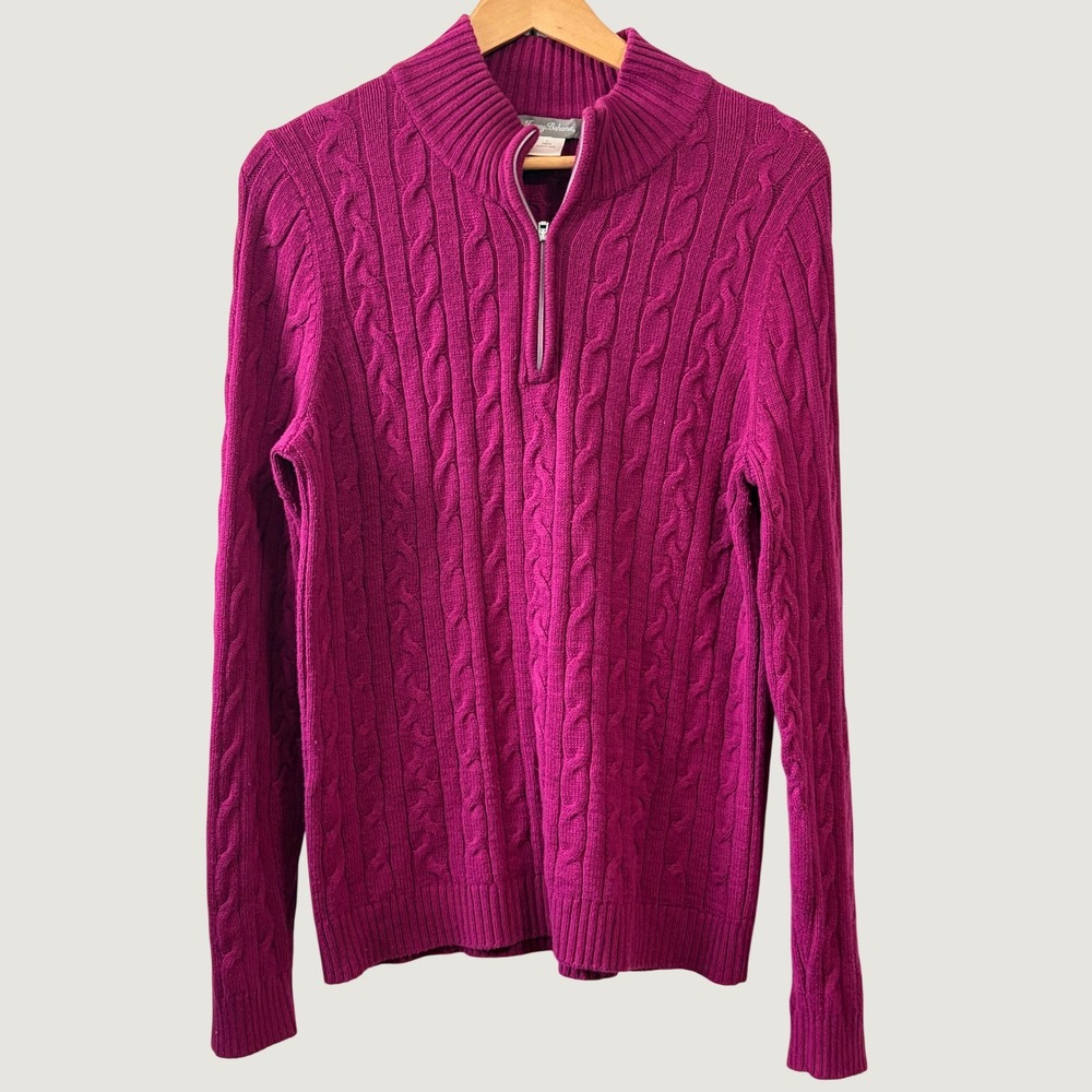 Tommy Bahama Magenta Pink Cable Knit Cashmere Blend Quarter Zip Sweater Large